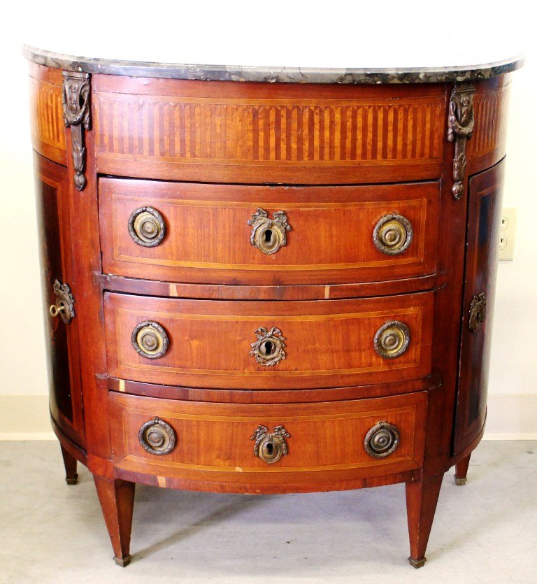 LOUIS XVI STYLE ORMOLU MOUNTED DEMILUNE COMMODE (1 of 7)