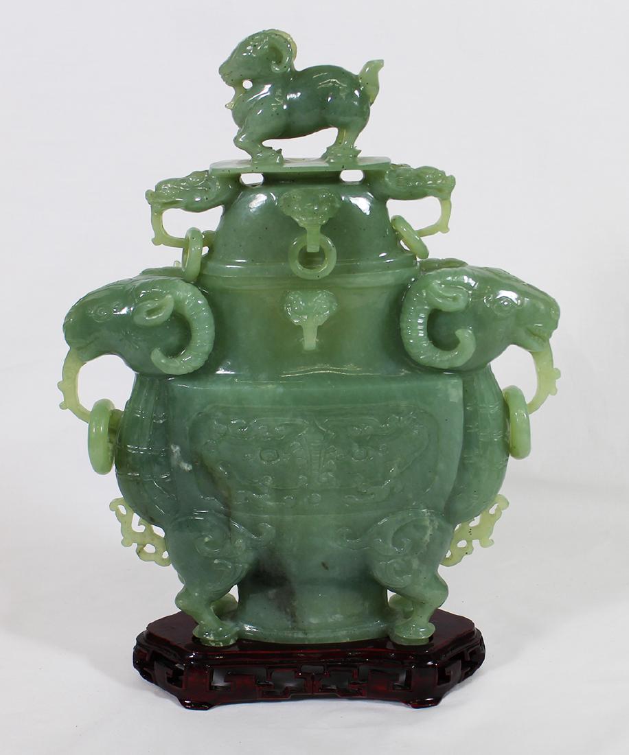 CHINESE JADE CENSER WITH RAMS HEAD HANDLES (1 of 2)