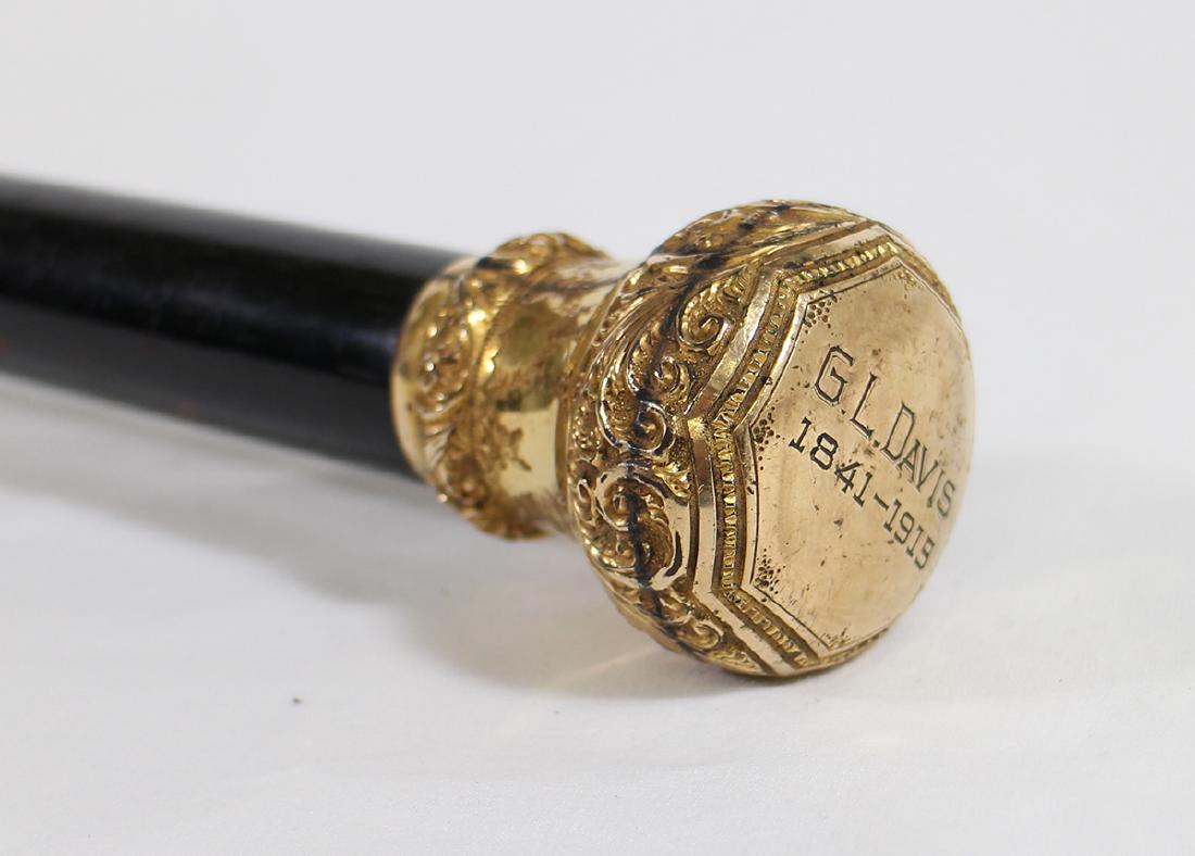 EARLY 20TH CENTURY CANE: 20th Century walking cane monogrammed G. L. Davis 1841-1919. 36"