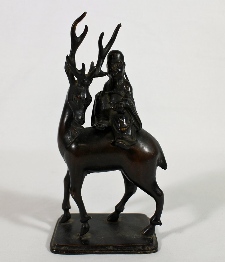 JAPANESE BRONZE CENSER OF JUROJIN RIDING A DEER (1 of 4)
