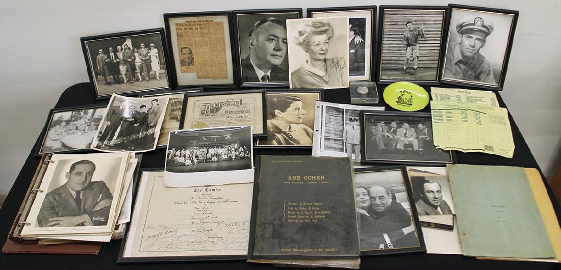 ABE COHEN VINTAGE THEATER MEMORABILIA & PHOTOS: Abraham "Abe" Cohen collection of theater memorabilia and photos. He was a long executive of the Shubert theaters and a company manager for the Shuberts and independent producers on national tours. He