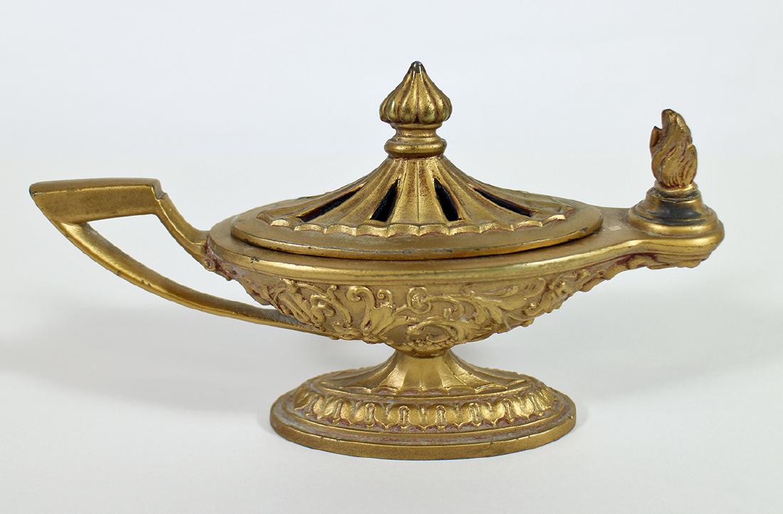 GILT METAL GENIE LAMP INCENSE BURNER (1 of 3)