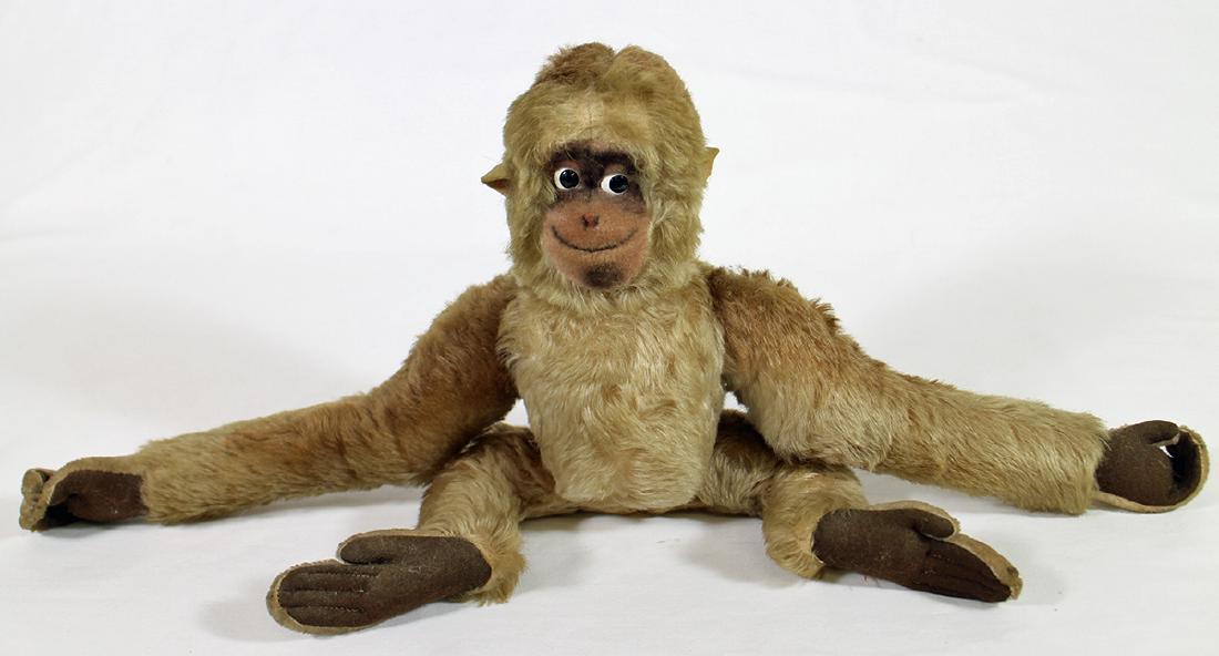 STEIFF GIBBON MONKEY: Vintage Steiff gibbon monkey. Arms 22" wide. No tags.
