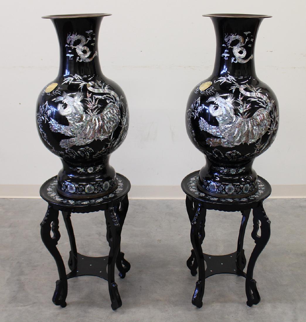 (2) ASIAN VASES WITH TABLES (1 of 3)