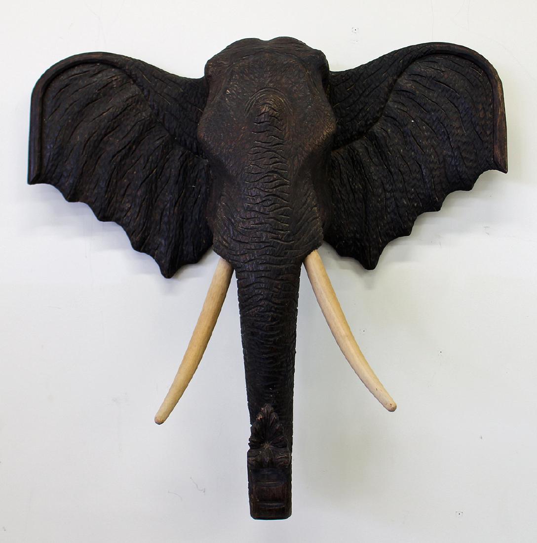 CARVED WOOD ELEPHANT HEAD