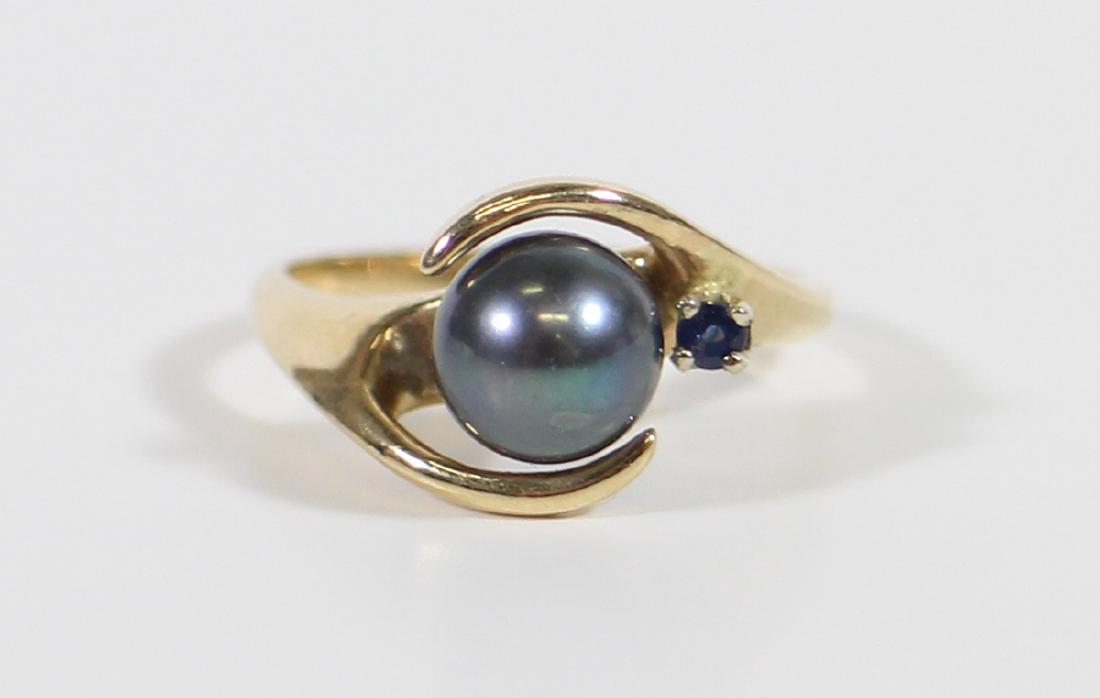 14K BLACK PEARL & SAPPHIRE RING (1 of 3)