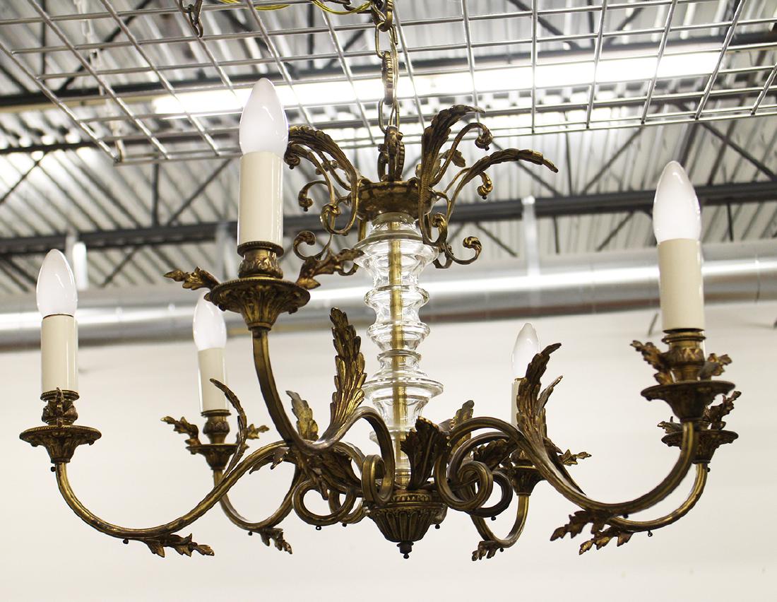 SIX LIGHT GLASS & BRONZE CHANDLIER (1 of 5)