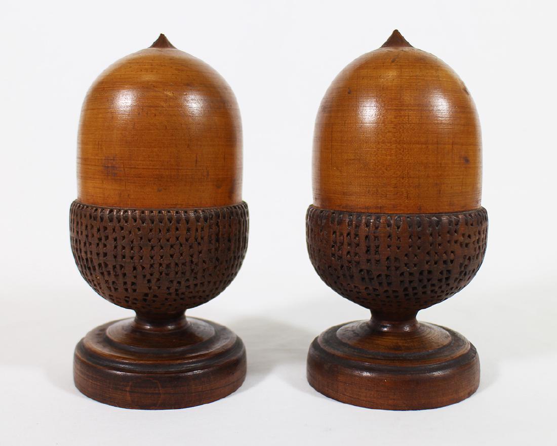 (2) FOLK ART TURNED WOOD ACORNS (1 of 3)