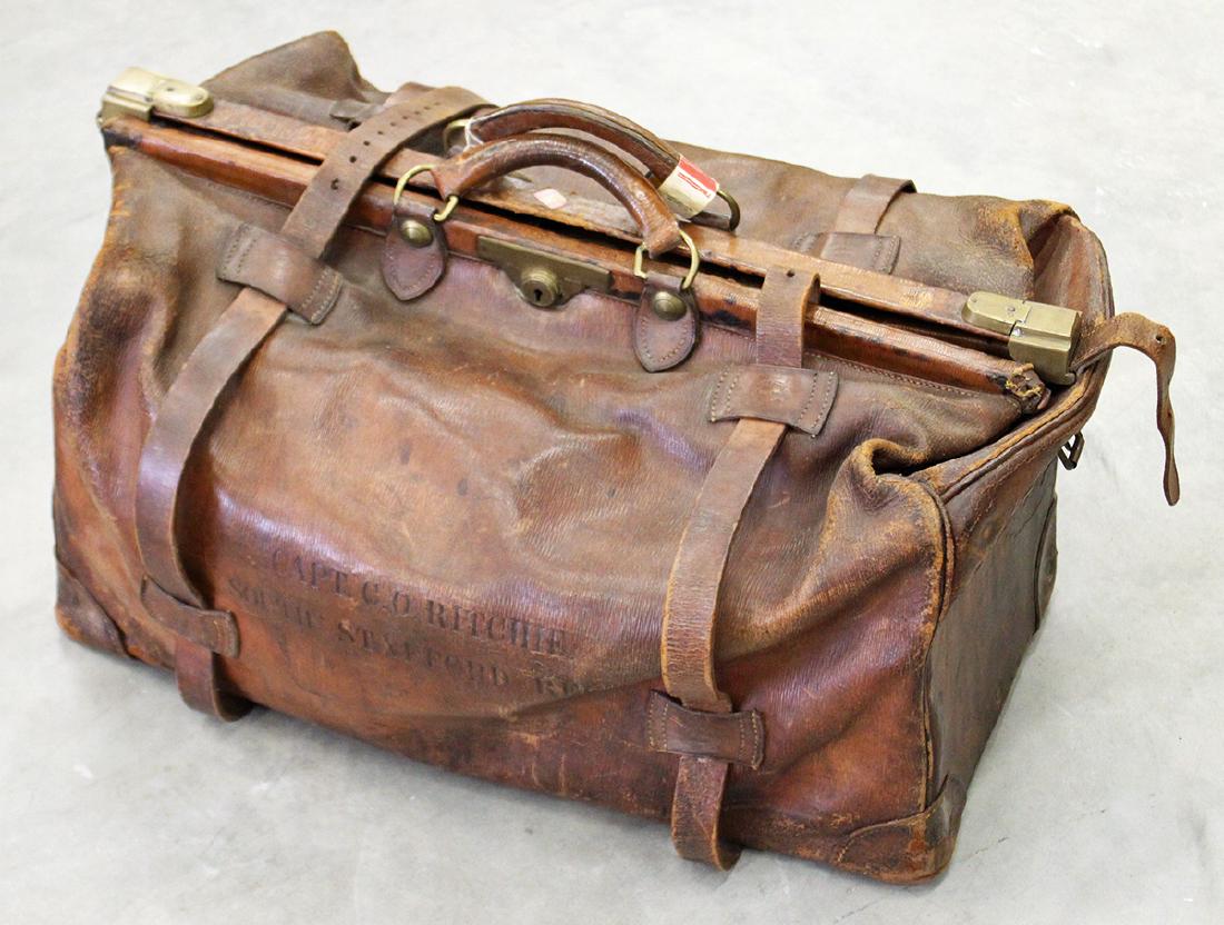 19TH C LEATHER MILITARY SUITCASE - WEBB & BRYANT (1 of 3)