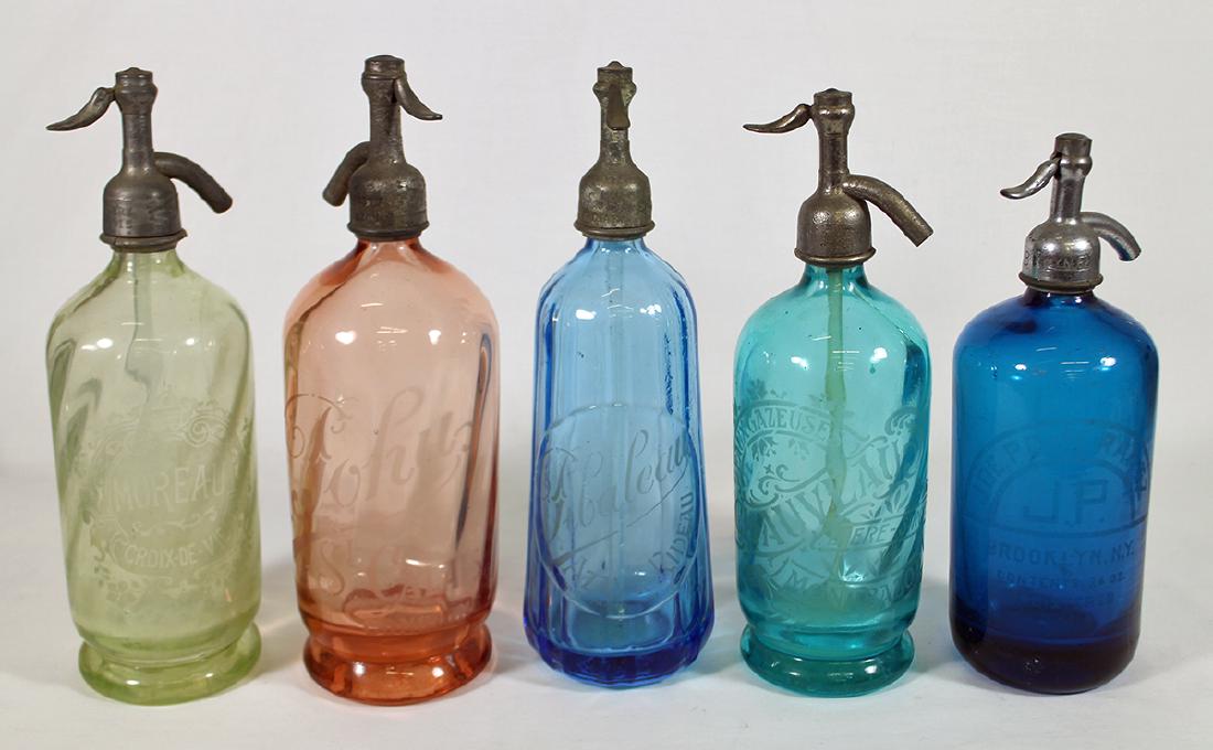 (5) ANTIQUE COLORED GLASS SELTZER BOTTLES (1 of 4)