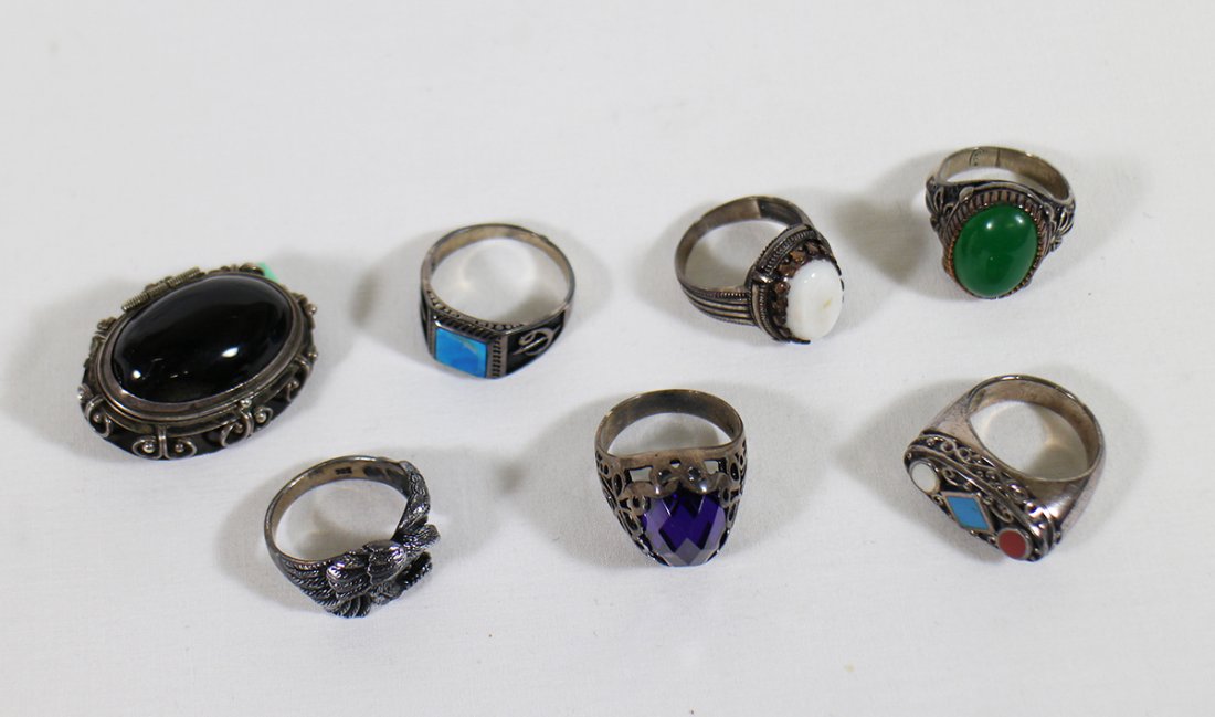 (6) STERLING SILVER RINGS & BROOCH (1 of 4)