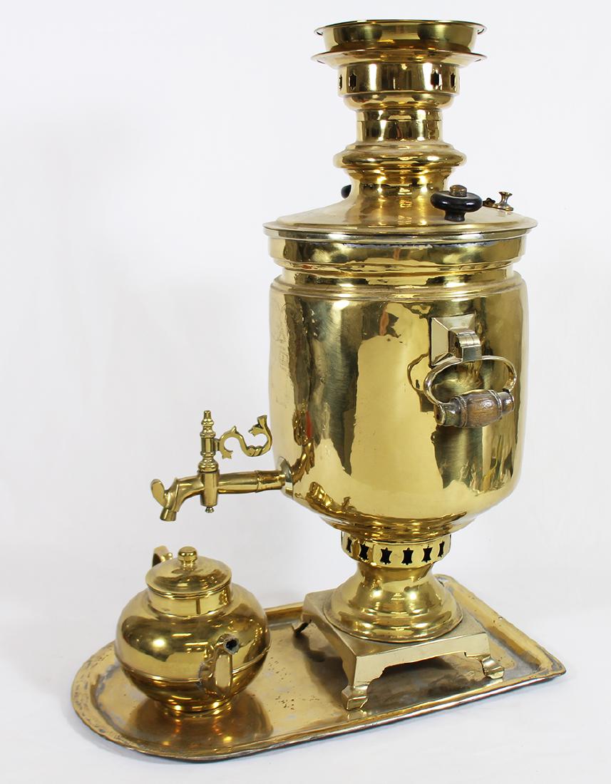 RUSSIAN BRASS SAMOVAR WITH TRAY (1 of 5)