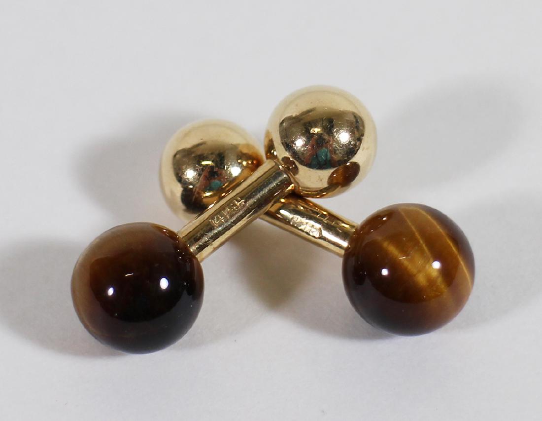 14K TIFFANY & CO TIGERS EYE CUFFLINKS (1 of 3)