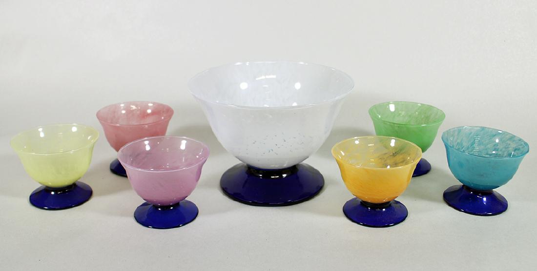 (7) PIECE VENETIAN SPLATTER GLASS DESSERT BOWL SET (1 of 2)