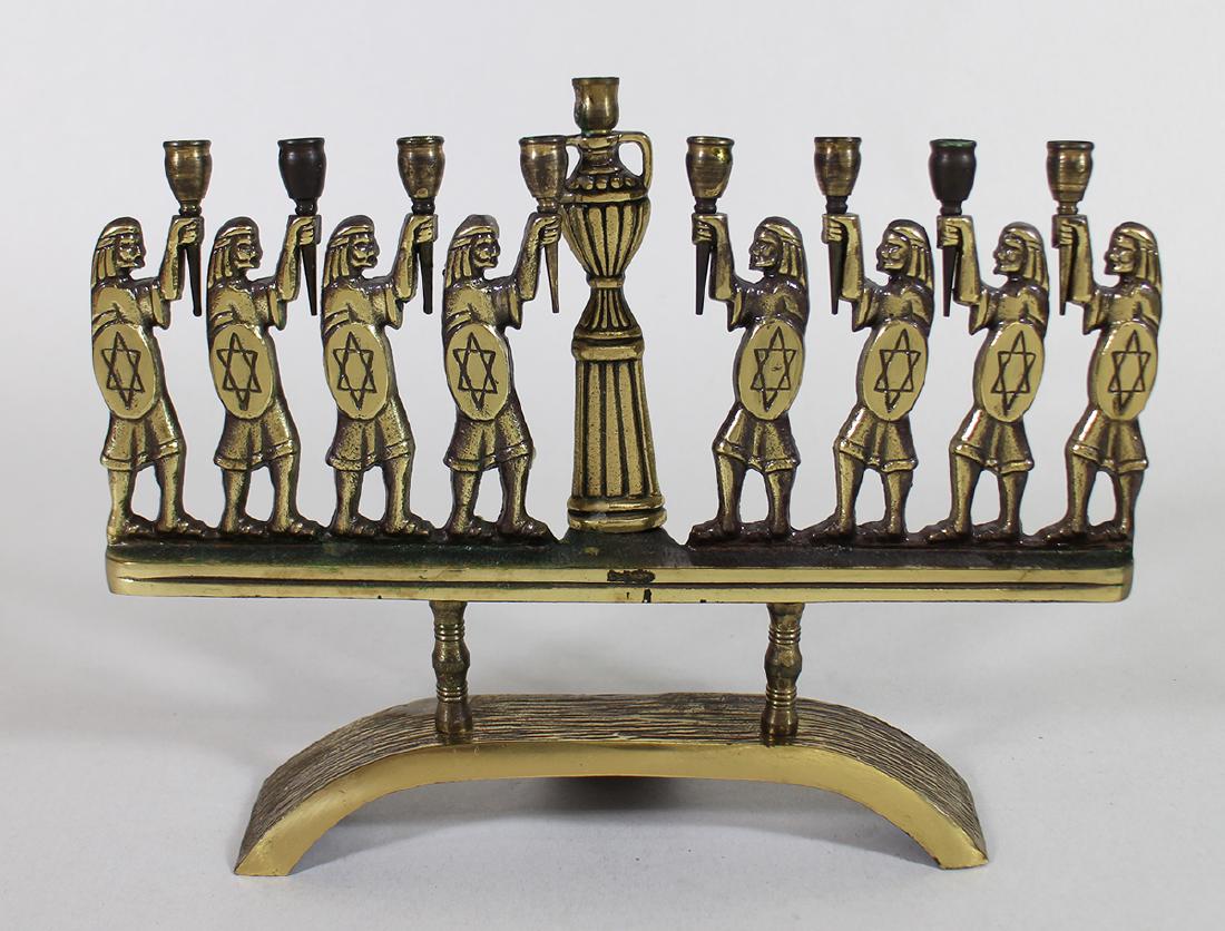 MENORAH: Menorah with 8 figures. 10 3/4" wide.