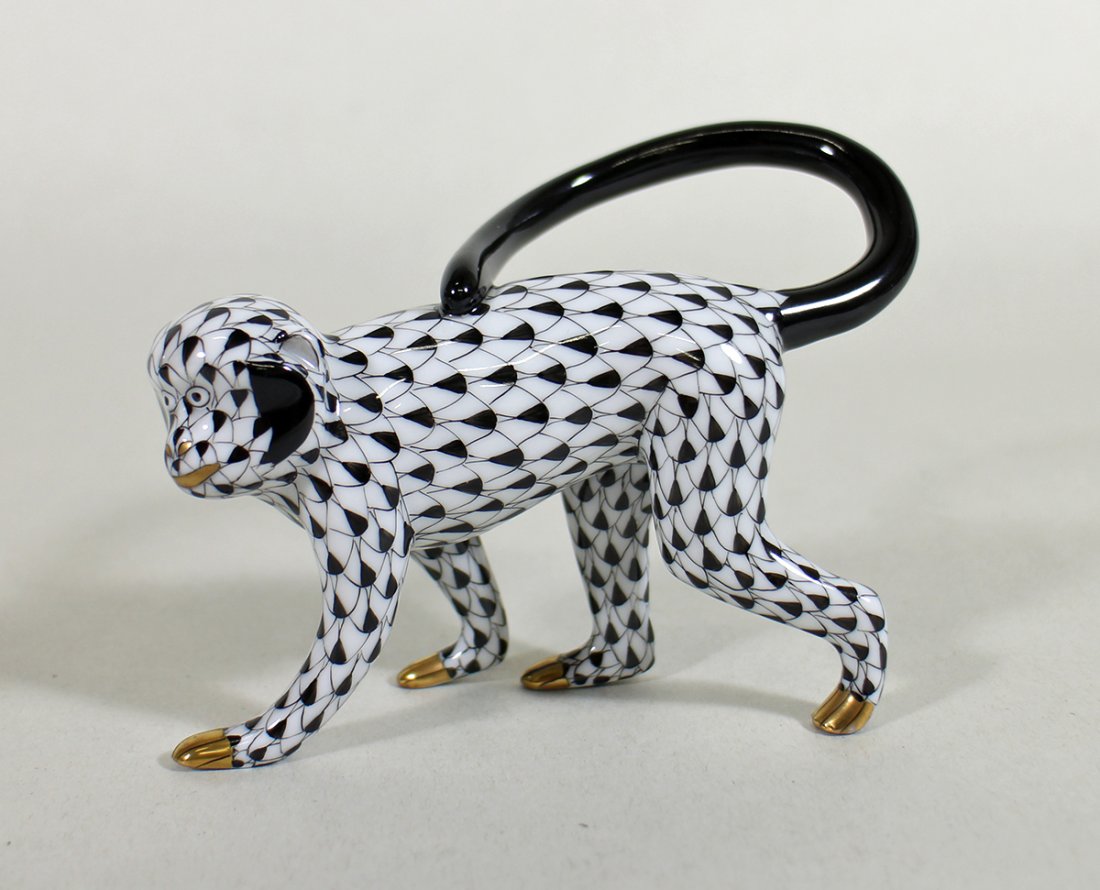 HEREND BLACK FISHNET MONKEY FIGURINE (1 of 2)