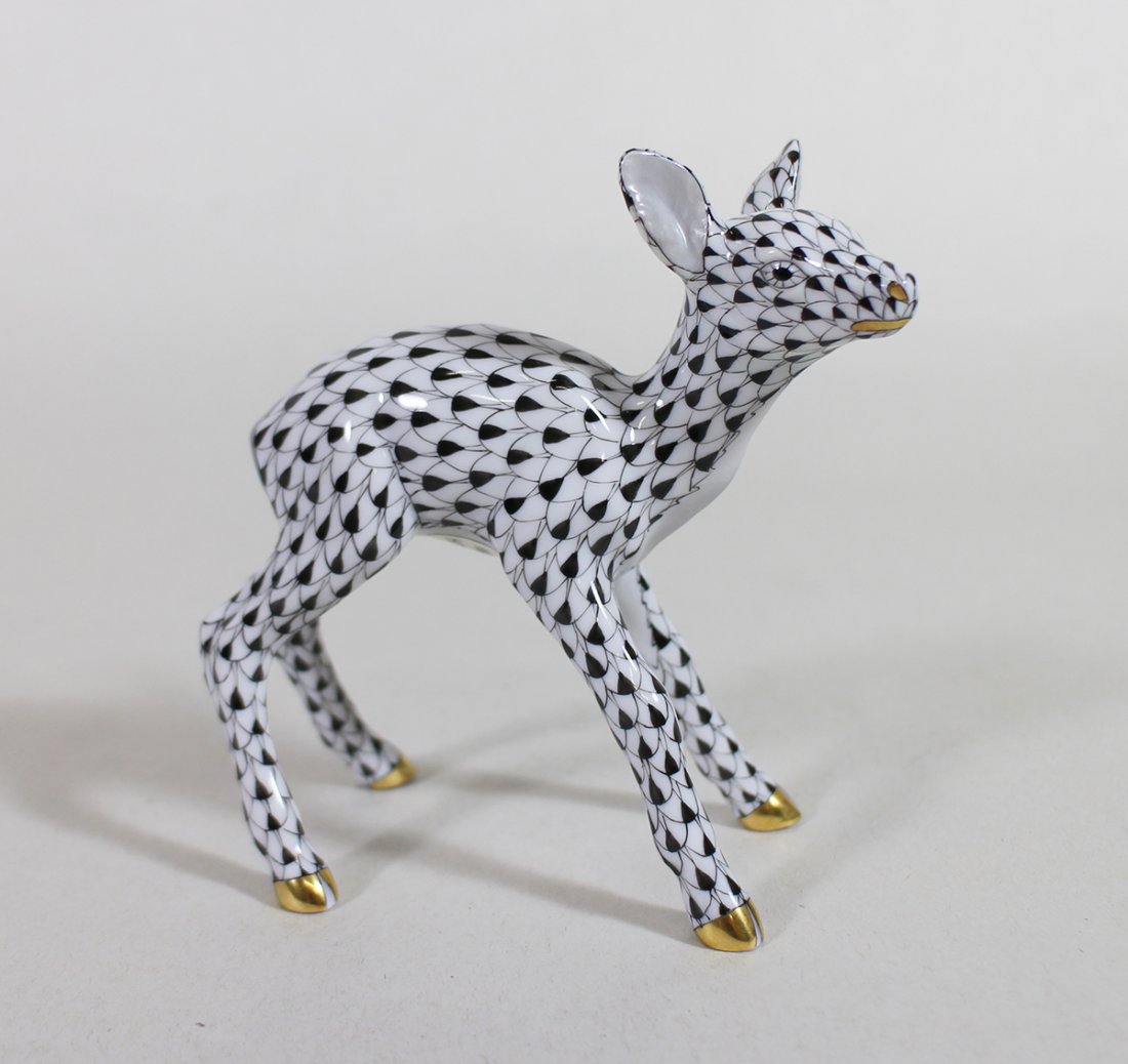 HEREND BLACK FISHNET 1ST EDITION FAWN DEER FIGURINE (1 of 2)