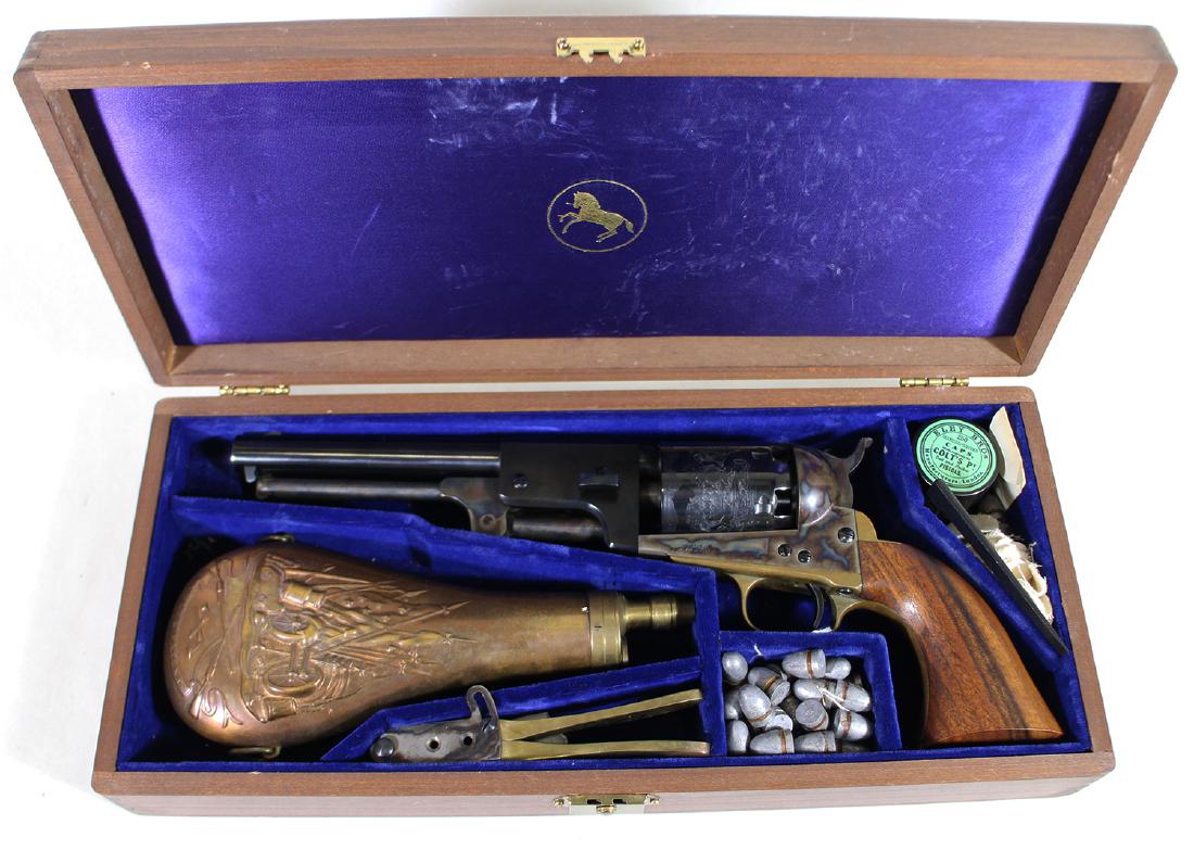 .44 CAL DRAGOON COLT REVOLVER W/ CASE: Perc. Revolver .44 cal. Third model dragoon colt made. Complete cased set flask, mold caps, balls, wrench. S/N 21804. PURCHASE OF FIREARMS IS SUBJECT TO FFL TRANSER. FIREARMS THAT PREDATE 1898 ARE NOT