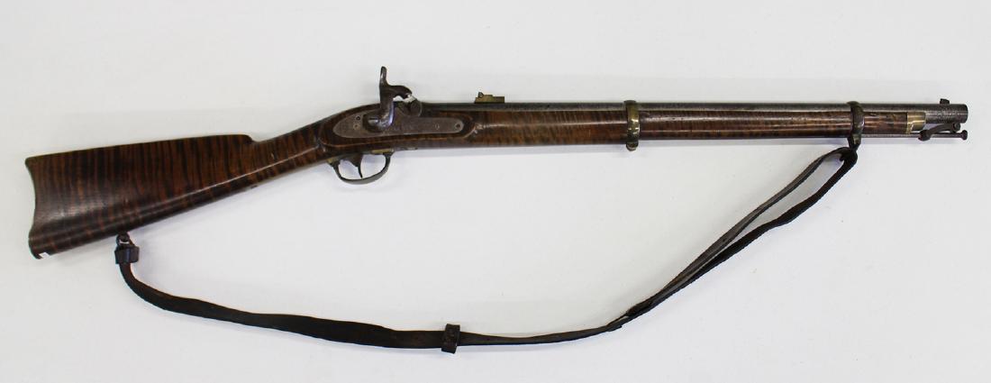 MUSKET PERCUSSION LONG GUN: Short carbine type, lock marked C.S. Tallassee and 1864 ALA, hallmarks on barrel and serial number 0778, tiger striped wood, overall 40 3/4" long. PURCHASE OF FIREARMS IS SUBJECT TO FFL TRANSER. FIREA