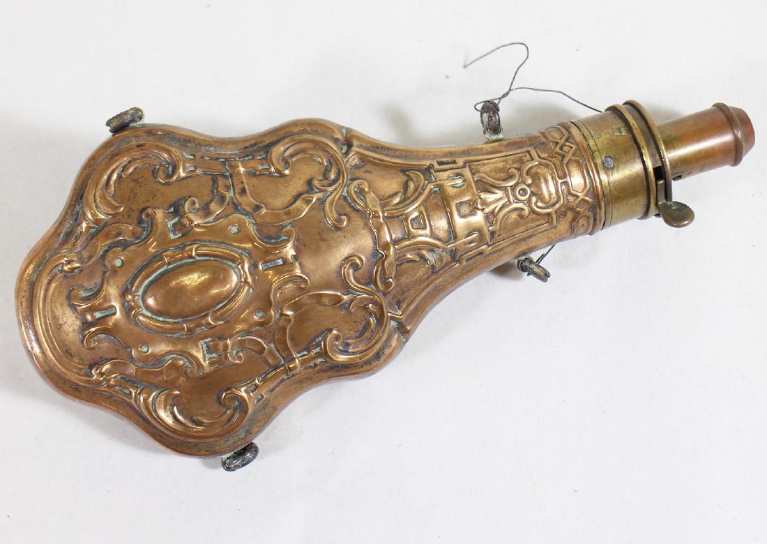 CIVIL WAR ERA EMBOSSED COPPER POWDER FLASK (1 of 3)