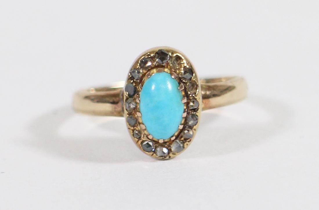14K VICTORIAN TURQUOISE & ROSE CUT DIAMOND RING (1 of 2)