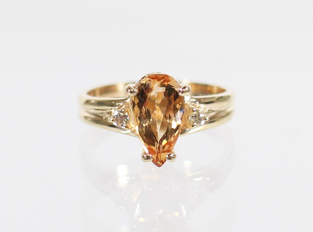 14KT PEAR SHAPE CITRINE & DIAMOND RING (1 of 3)