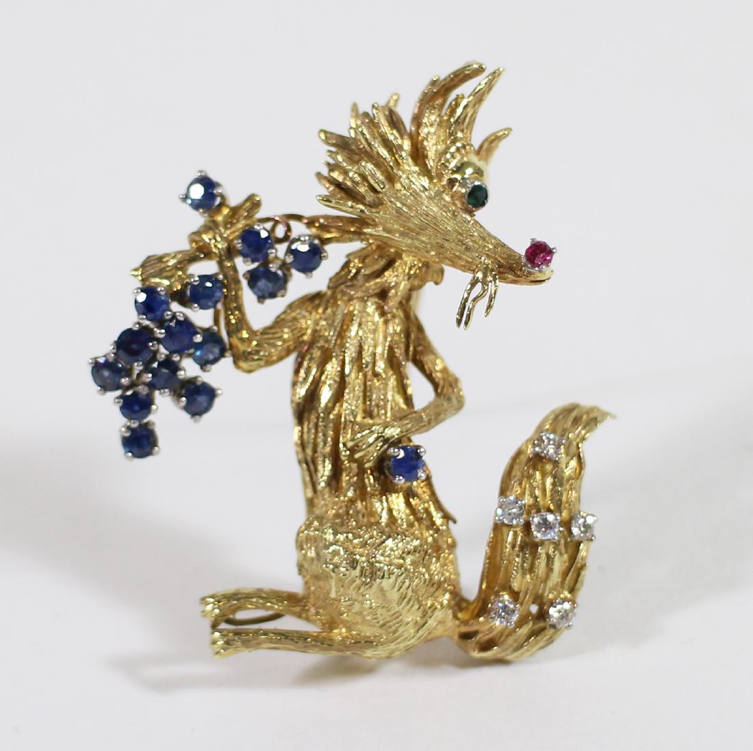 14K FOX BROOCH w/ DIAMONDS SAPPHIRES EMERALD RUBY (1 of 3)