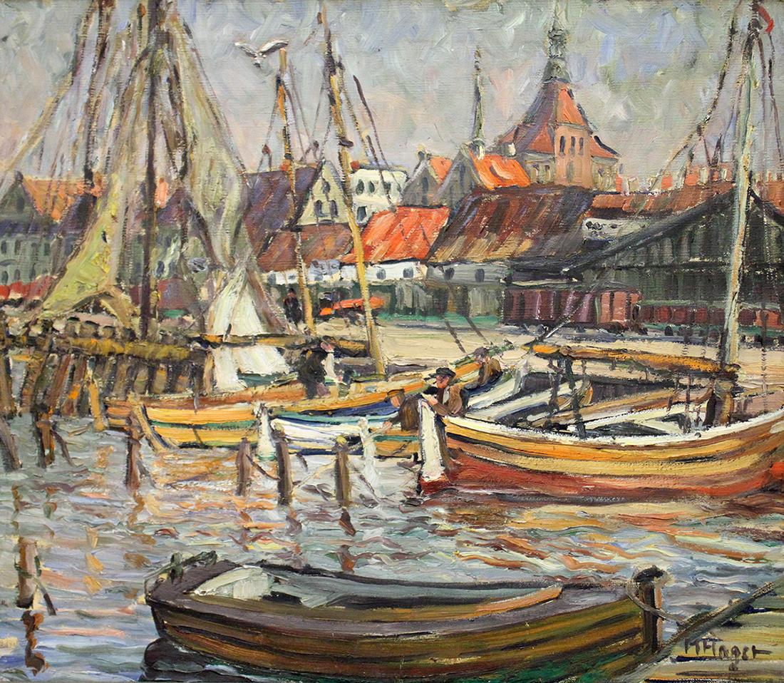 MARIE HAGER (1872-1947) HARBOR PAINTING (1 of 5)