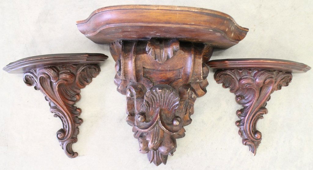 (3) CARVED WOOD WALL SCONCES (1 of 1)