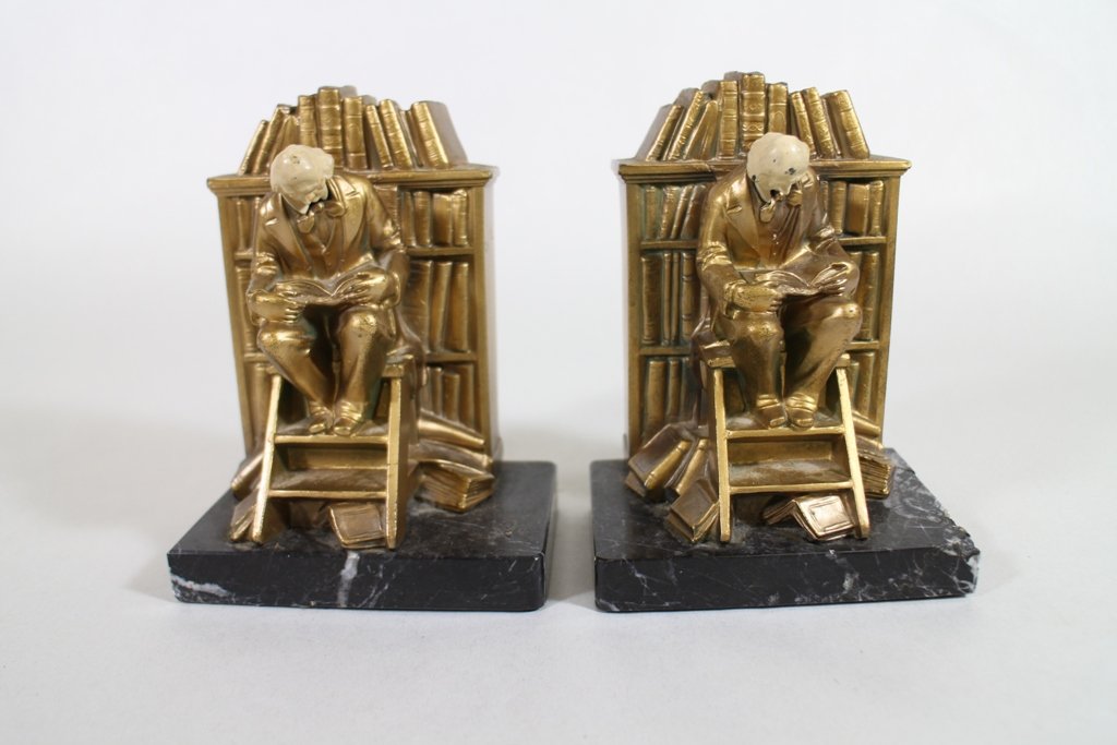 (2) MARBLE AND METAL BOOK ENDS J.B. HIRSCH (1 of 2)