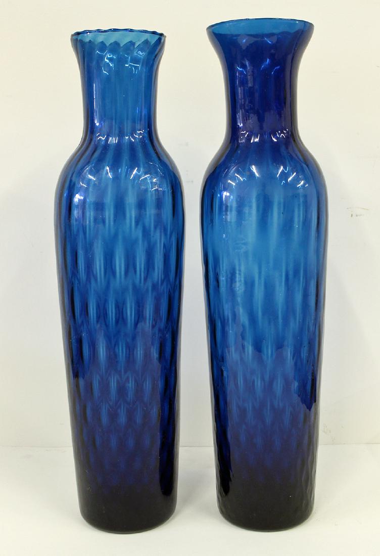 (2) VINTAGE TALL BLUE ITALIAN GLASS VASES