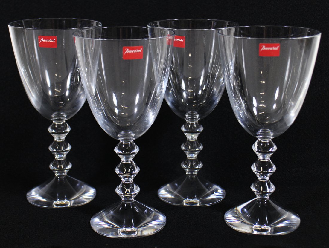 (4) BACCARAT CRYSTAL VEGA GLASSES: Four Baccarat Crystal Vega pattern wine or water glasses. 7" Tall.