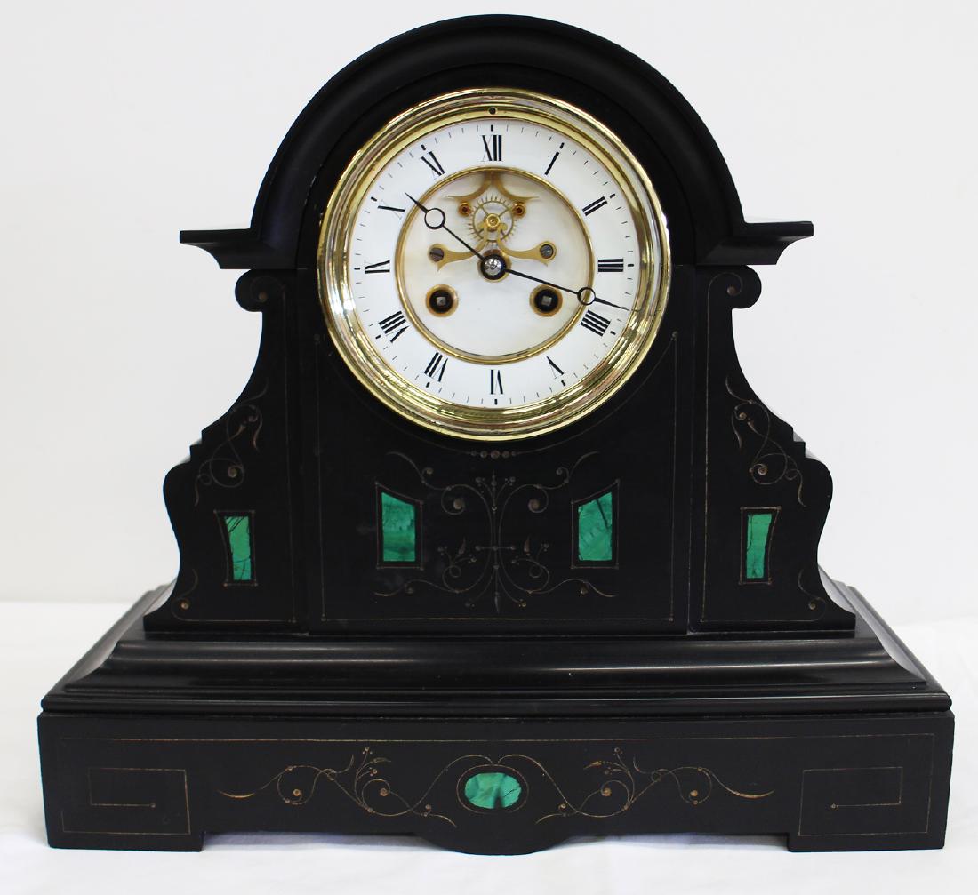 FRENCH MARBLE MANTLE CLOCK W/ MALACHITE (1 of 5)