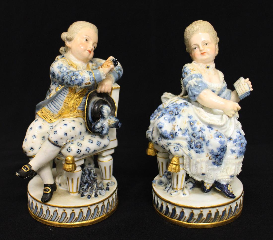 (2) BLUE SEATED MEISSEN FIGURINES (1 of 5)