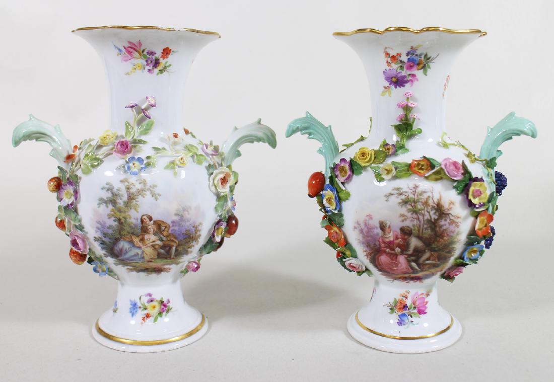 PAIR MEISSEN GERMAN PORCELAIN FLOWER VASES (1 of 8)