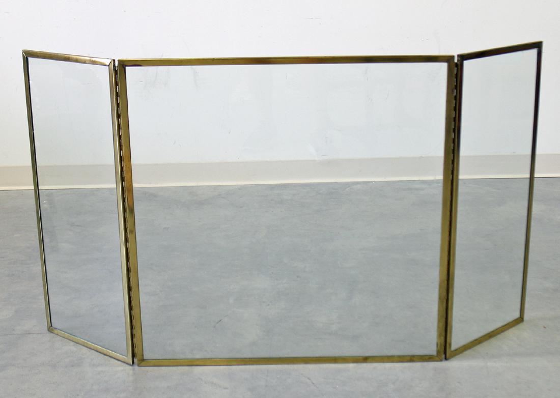 BRASS & GLASS FIREPLACE 3 PANEL SCREEN (1 of 1)