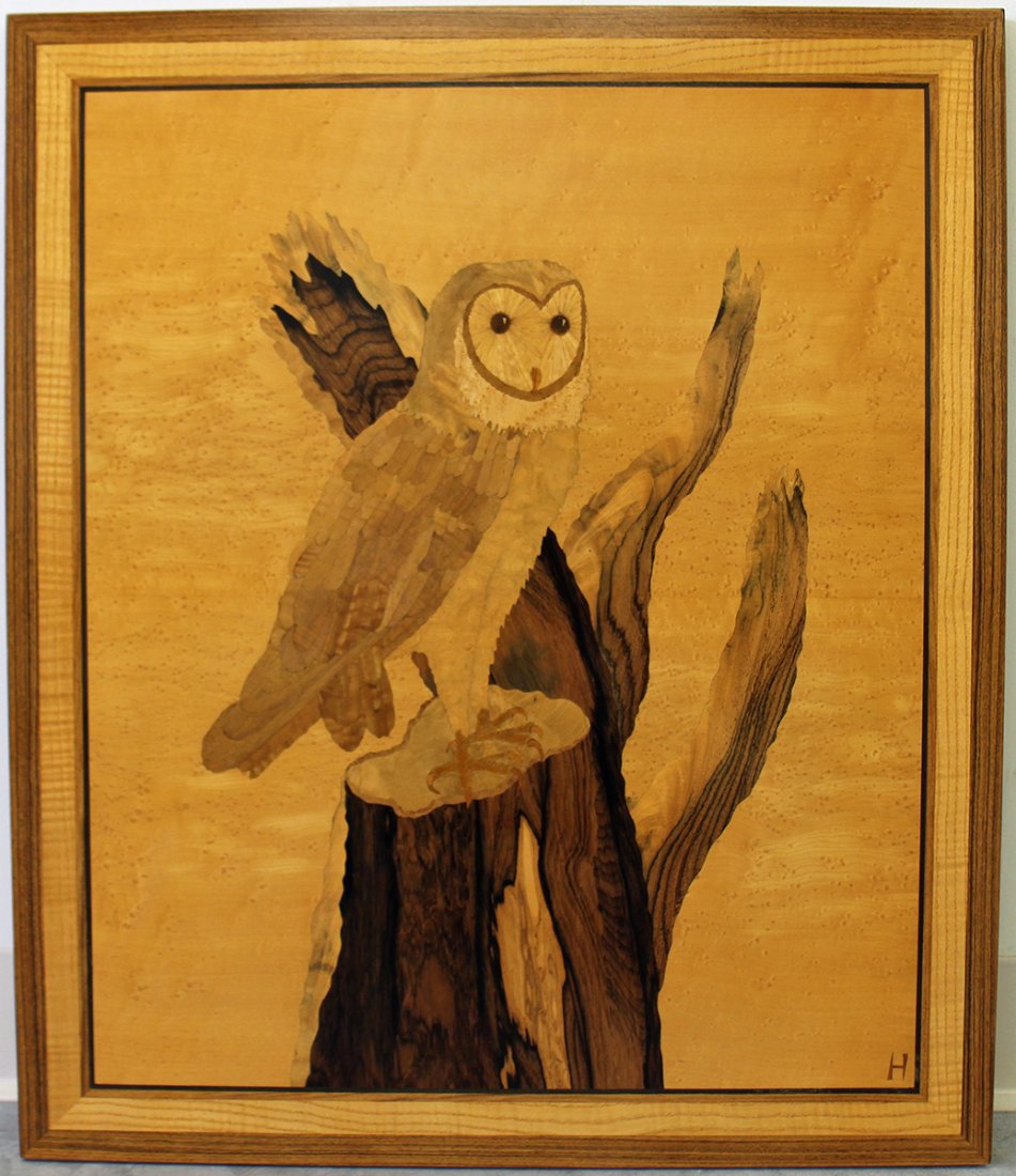 JOHN HAMMERLE INLAID WOOD BARN OWL ART (1 of 3)
