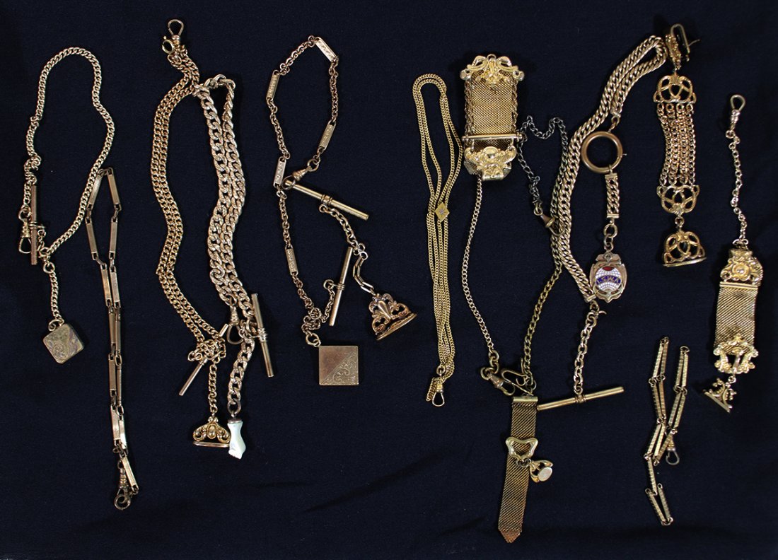 (13) ART DECO GOLD FILLED WATCH FOBS & CHAINS (1 of 4)