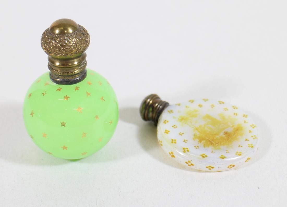 (2) FRENCH GREEN OPALINE GLASS SCENT BOTTLES (1 of 3)