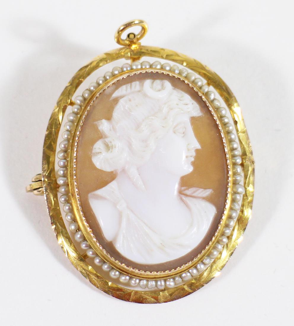 10K GOLD CAMEO WITH SEED PEARLS (1 of 3)