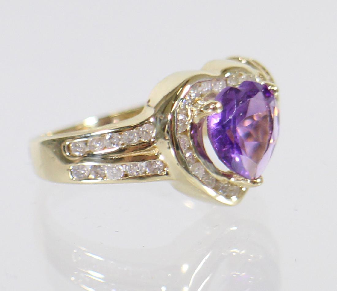 10K HEART SHAPE AMETHYST & DIAMOND RING (1 of 2)