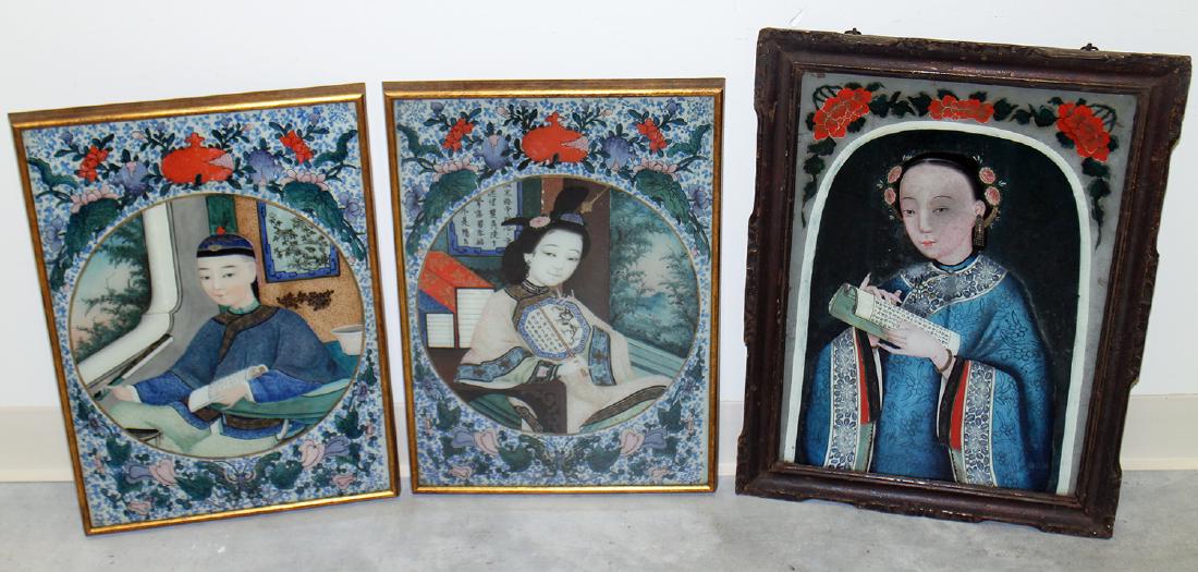 (3) CHINESE REVERSE GLASS PAINTINGS (1 of 3)