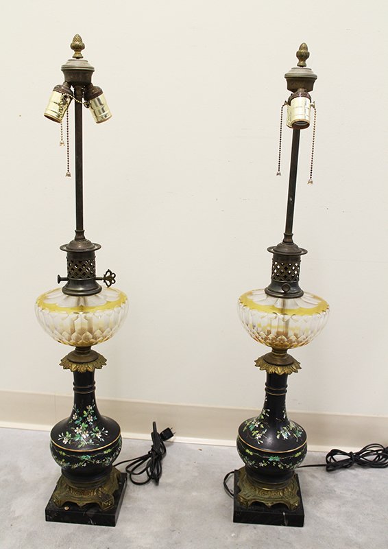 (2) 19TH CENTURY CLOISONNE CUT TO CLEAR BANQUET LAMPS (1 of 3)
