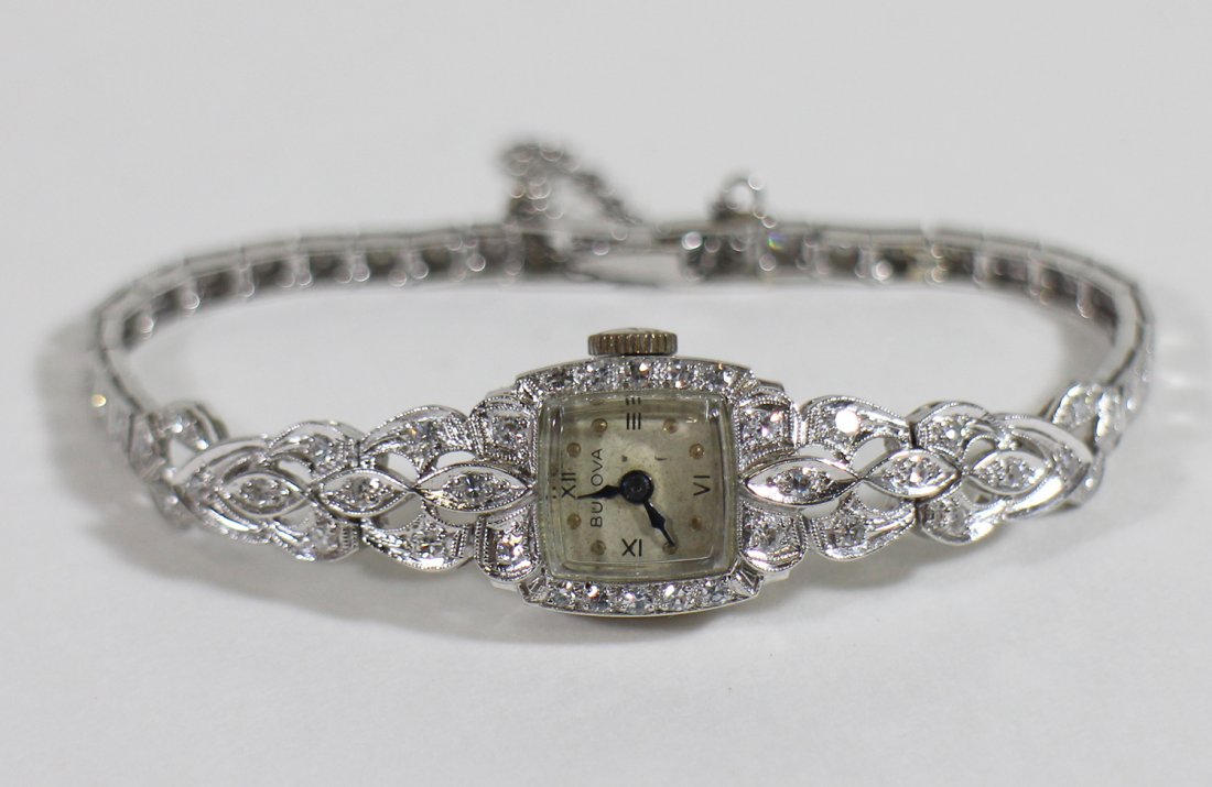 ART DECO BULOVA PLATINUM & DIAMOND WATCH (1 of 4)
