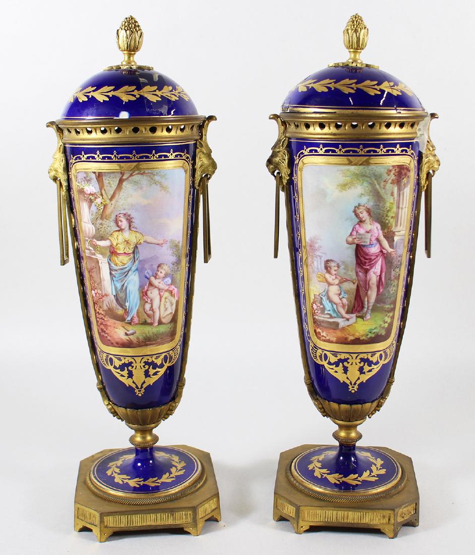 (2) SEVRES STYLE PORCELAIN URNS WITH GILT MOUNTS (1 of 5)