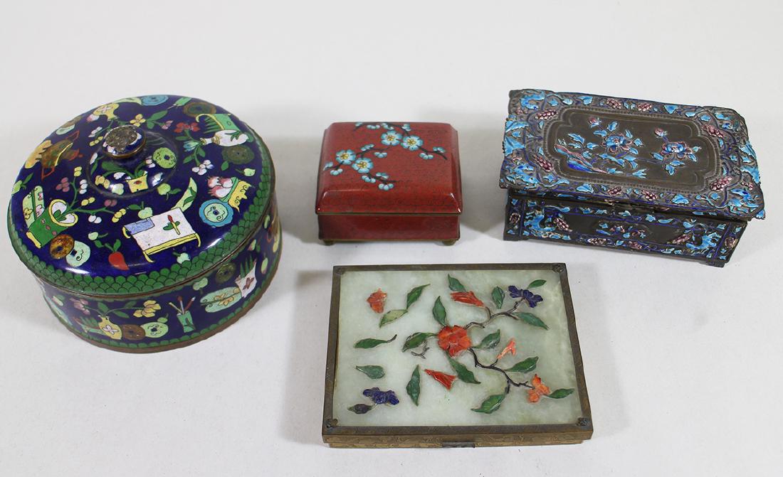 VINTAGE CHINESE JADE CLOISONNE CHAMPLEVE BOXES (1 of 4)