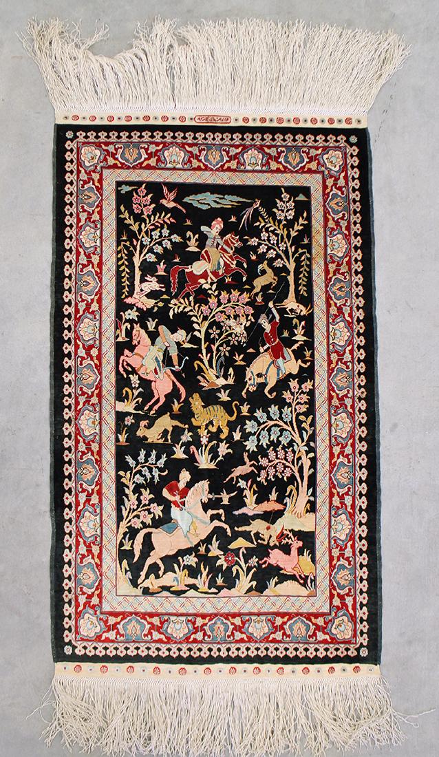 SIGNED SHAH ABBAS SILK RUG - 2' X 2' 10" (1 of 4)