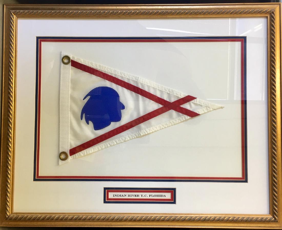 INDIAN RIVER YACHT CLUB OF FLORIDA FRAMED BURGEE: Professionally framed flag with name plaque. 22" x 28"
