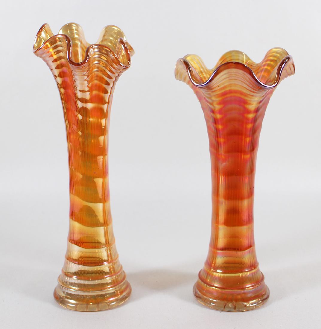 (2) IMPERIAL RIPPLE CARNIVAL GLASS VASES (1 of 2)
