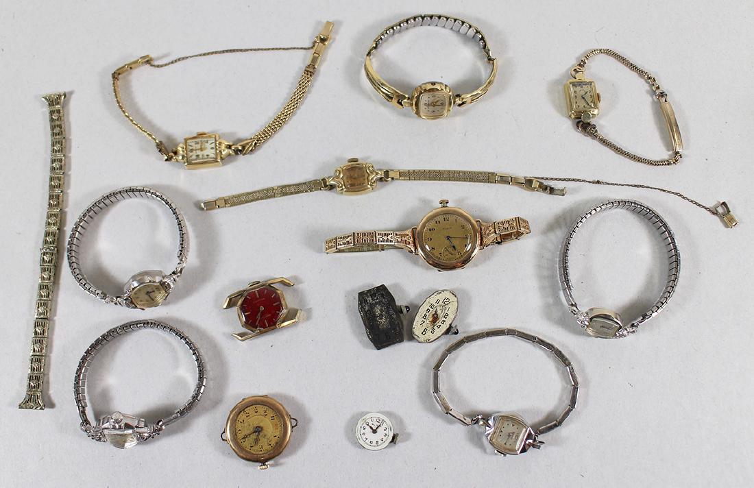 VINTAGE GOLD FILLED WATCHES: Assorted gold filled watches to include a Wittenauer, Bulova, Certina, Hamilton, Elgin, Bulova, Hamilton, Benrus, Gruen and more.
